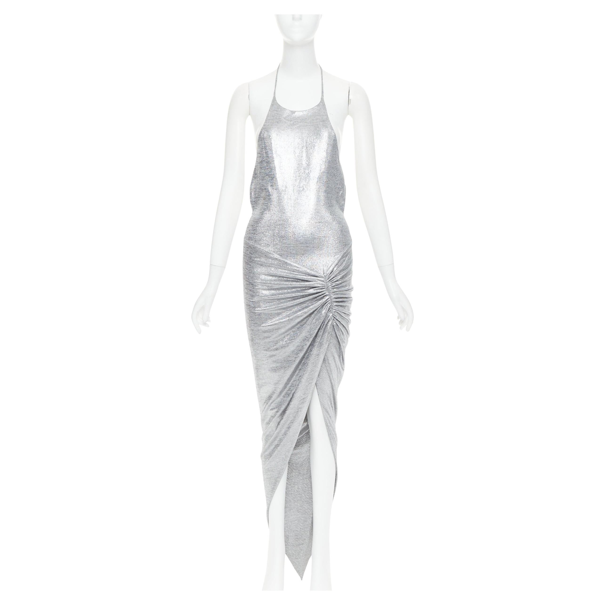 ALEXANDRE VAUTHIER abito in jersey spalmato platino con cavezza senza schienale FR38 M.