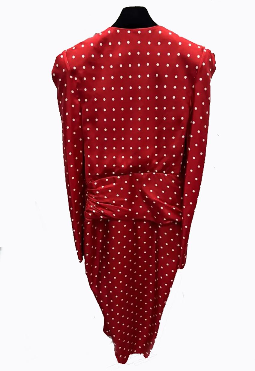 Women's ALEXANDRE VAUTHIER POLKA-DOT WRAPPED- WAIST PUFF-SHOULDER SHEATH DRESS Sz FR 38