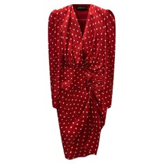 ALEXANDRE VAUTHIER POLKA-DOT WRAPPED- WAIST PUFF-SHOULDER SHEATH DRESS Sz FR 38