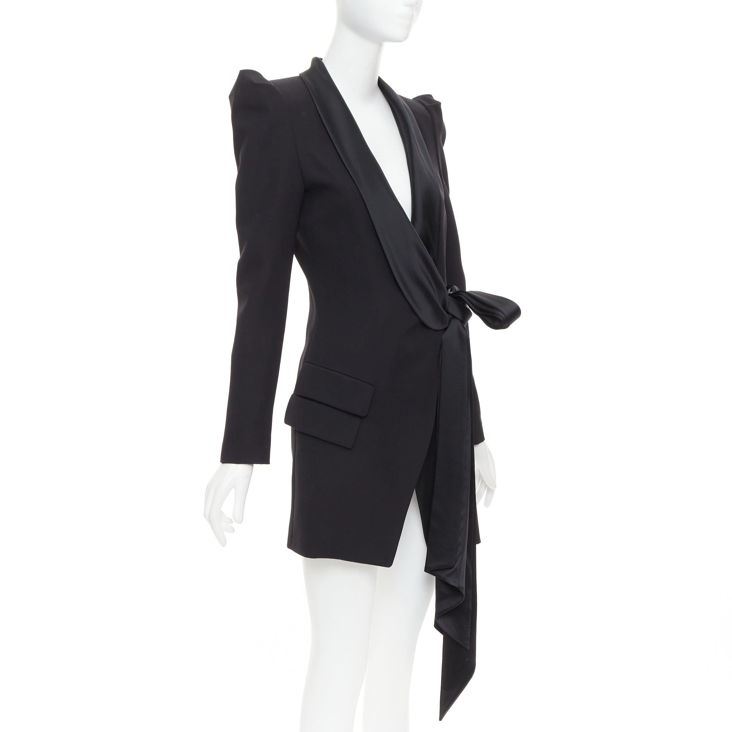 ALEXANDRE VAUTHIER Puffärmel-Gürtel-Blazer-Smoking-Tiefgang-Minikleid FR34 XS (Schwarz) im Angebot