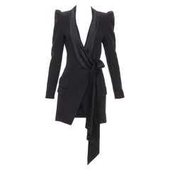 ALEXANDRE VAUTHIER puff sleeve belted blazer tuxedo plunge mini dress FR34 XS