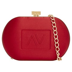 ALEXANDRE VAUTHIER red silk satin logo embossed gold chain oval clutch Lady Gaga