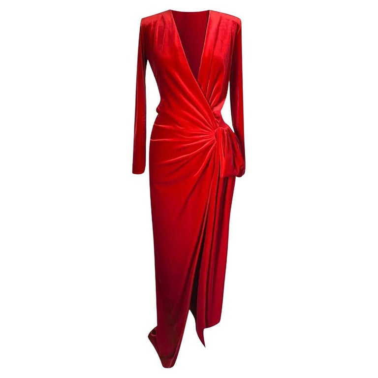 alexandre vauthier red velvet dress ALEXANDRE VAUTHIER RED VELVET LONG EVENING DRESS Sz It FR 36 at 1stDibs