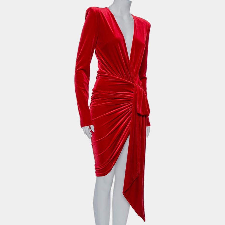 alexandre vauthier red velvet dress Alexandre Vauthier Red Velvet Plunge Neck Faux Wrap Mini Dress S at 1stDibs