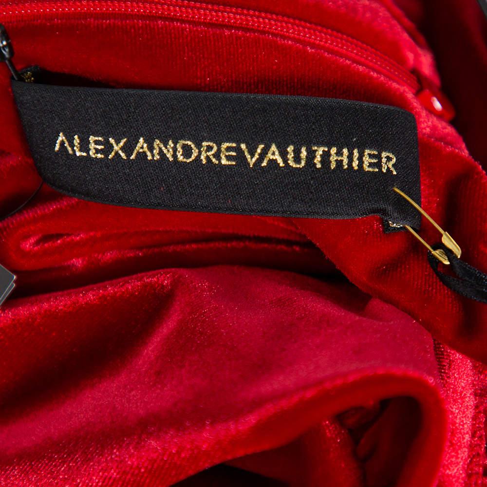 Women's Alexandre Vauthier Red Velvet Plunge Neck Faux Wrap Mini Dress S For Sale