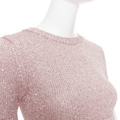 ALEXANDRE VAUTHIER Rose light pink sequin metallic lurex crop sweater mini skirt