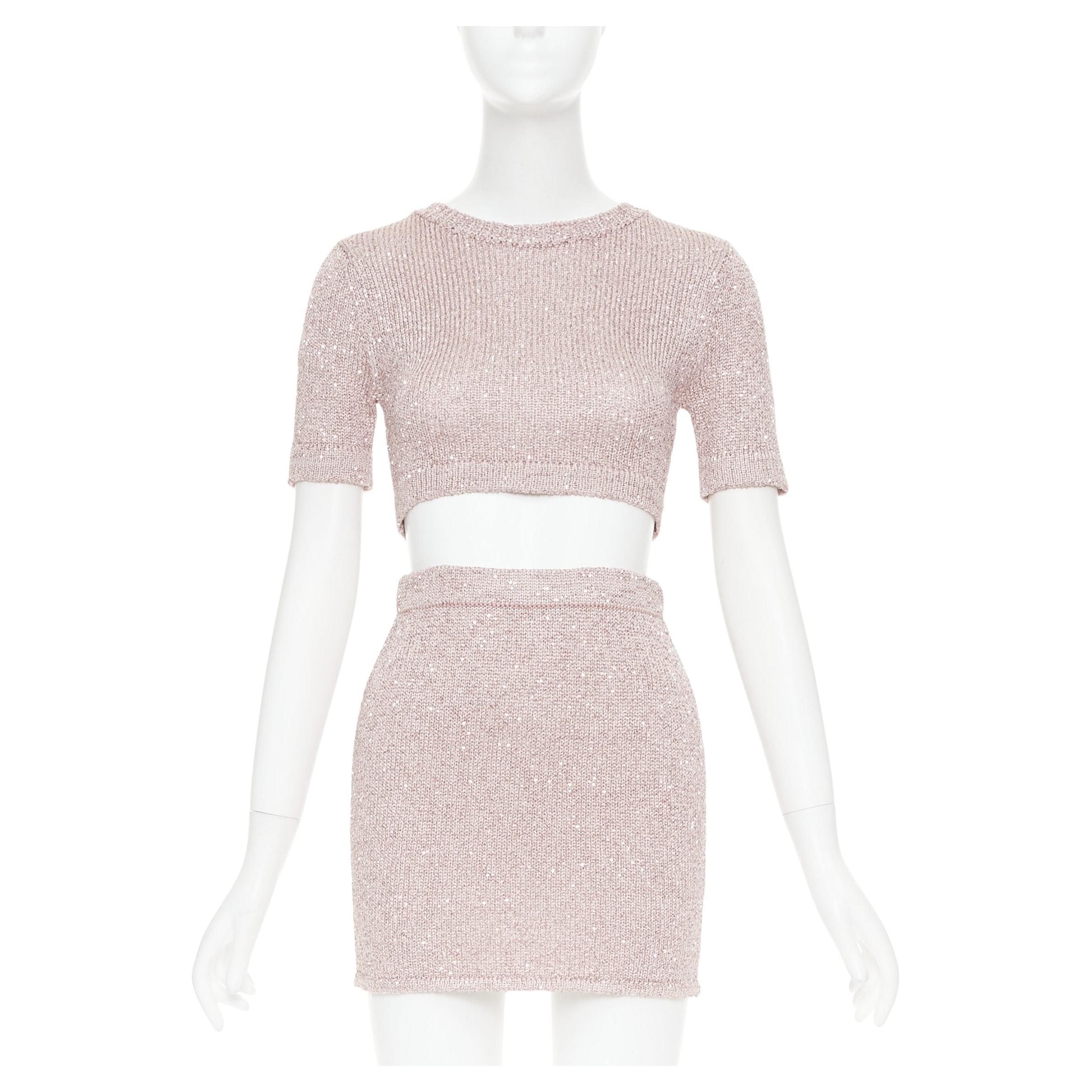 ALEXANDRE VAUTHIER Rosa hellrosa Pailletten-Metallic-Lurex-Crop-Sweater-Minirock