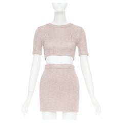 ALEXANDRE VAUTHIER Rose light pink sequin metallic lurex crop sweater mini skirt