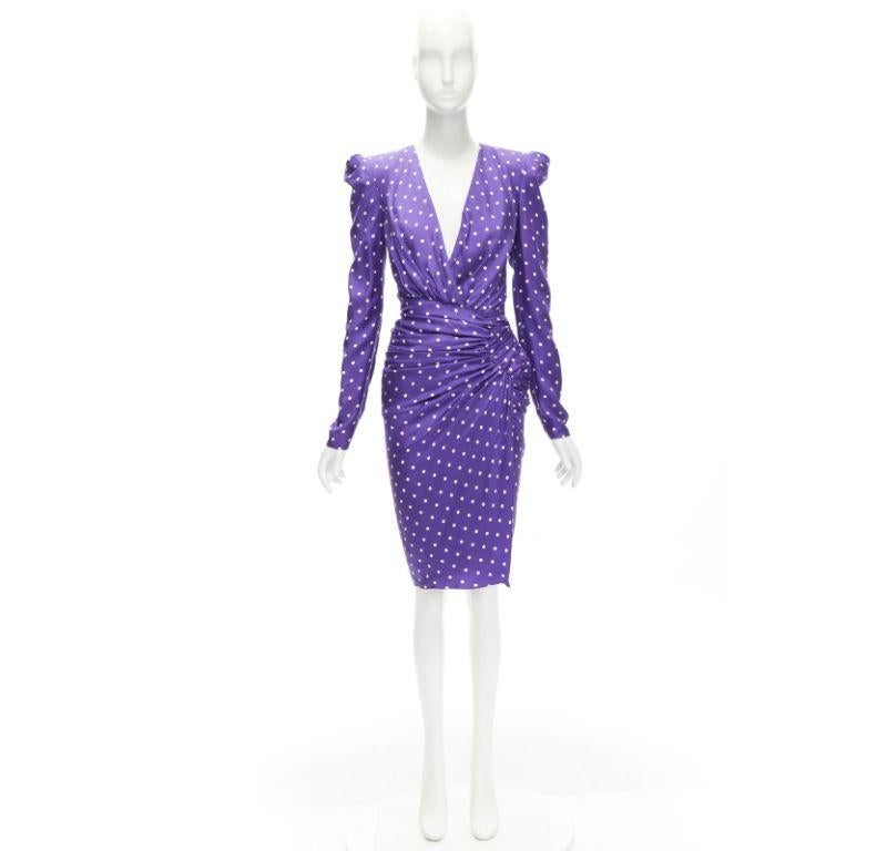 ALEXANDRE VAUTHIER Runway purple polka dot puff shoulder wrapped dress FR34 XS For Sale 5