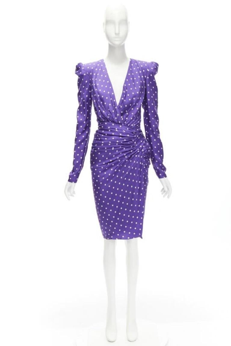ALEXANDRE VAUTHIER Pasarela Vestido de lunares morado con hombros abullonados FR34 XS en venta 5