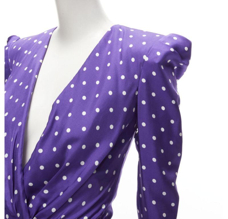 ALEXANDRE VAUTHIER Runway purple polka dot puff shoulder wrapped dress FR34 XS
Reference: AAWC/A00183
Brand: Alexandre Vauthier
Collection: 2018 - Runway
Material: 100% Silk
Color: Purple, White
Pattern: Polka Dot
Closure: Zip
Lining: Fully