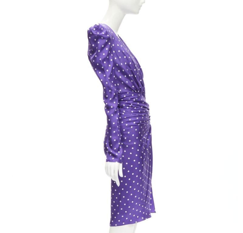 ALEXANDRE VAUTHIER Runway purple polka dot puff shoulder wrapped dress FR34 XS In Excellent Condition For Sale In Hong Kong, NT