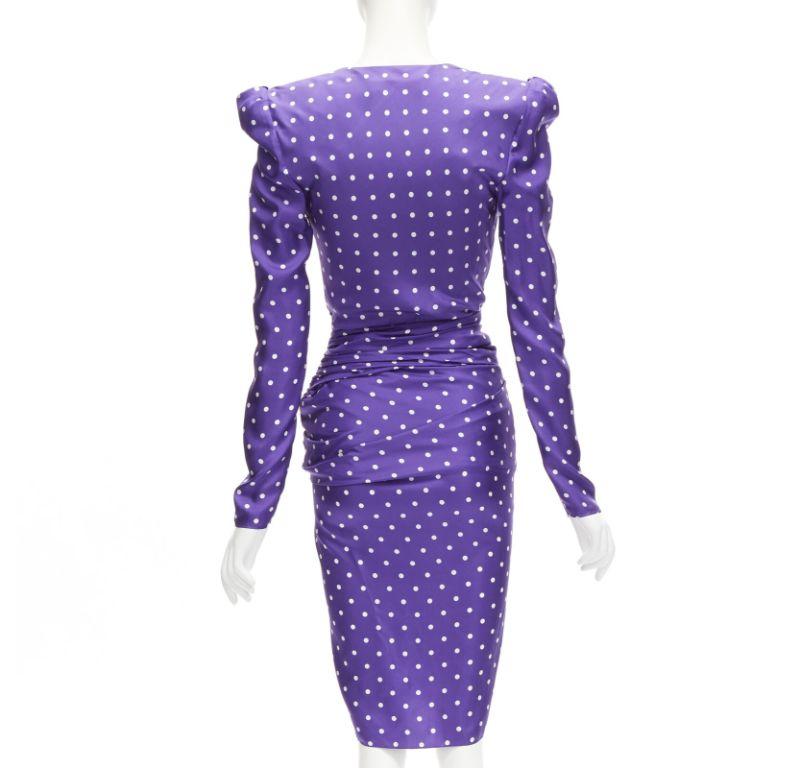 Women's ALEXANDRE VAUTHIER Runway purple polka dot puff shoulder wrapped dress FR34 XS For Sale