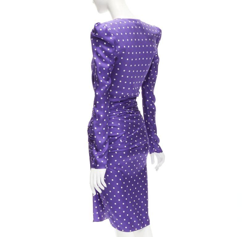 ALEXANDRE VAUTHIER Runway purple polka dot puff shoulder wrapped dress FR34 XS For Sale 1