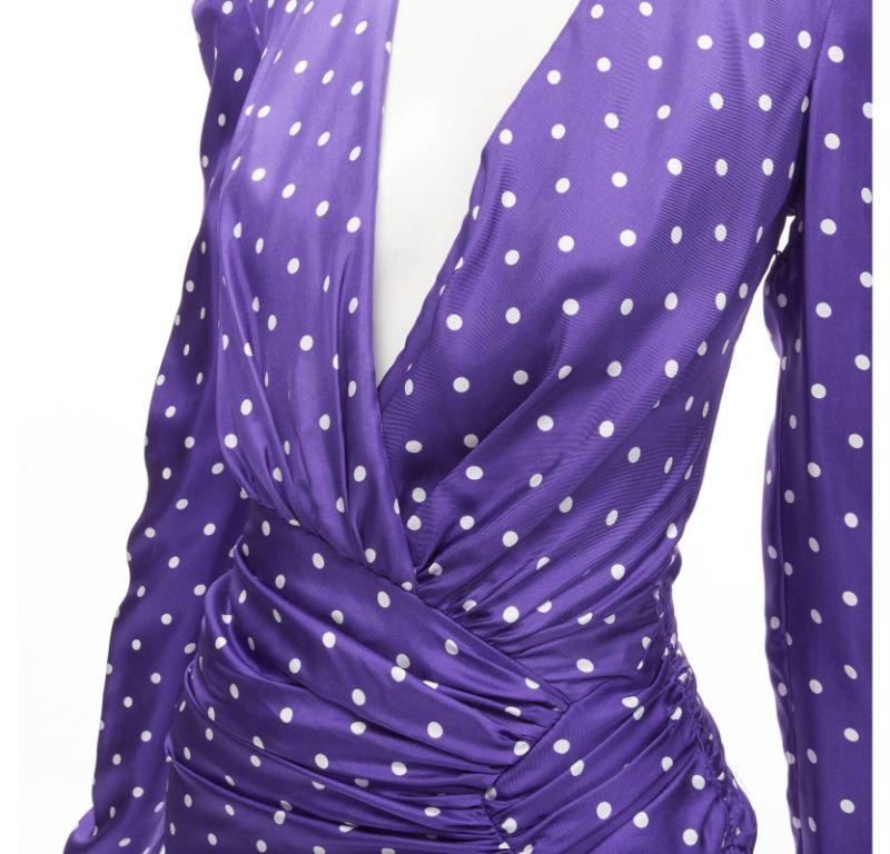 ALEXANDRE VAUTHIER Runway purple polka dot puff shoulder wrapped dress FR34 XS For Sale 2
