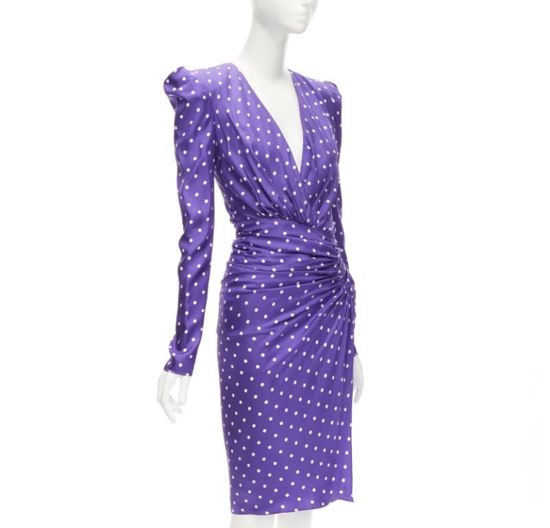 ALEXANDRE VAUTHIER Runway purple polka dot puff shoulder wrapped dress FR34 XS For Sale