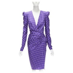 ALEXANDRE VAUTHIER Runway purple polka dot puff shoulder wrapped dress FR34 XS