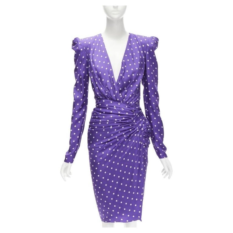 ALEXANDRE VAUTHIER Runway purple polka dot puff shoulder wrapped dress FR34  XS For Sale at 1stDibs