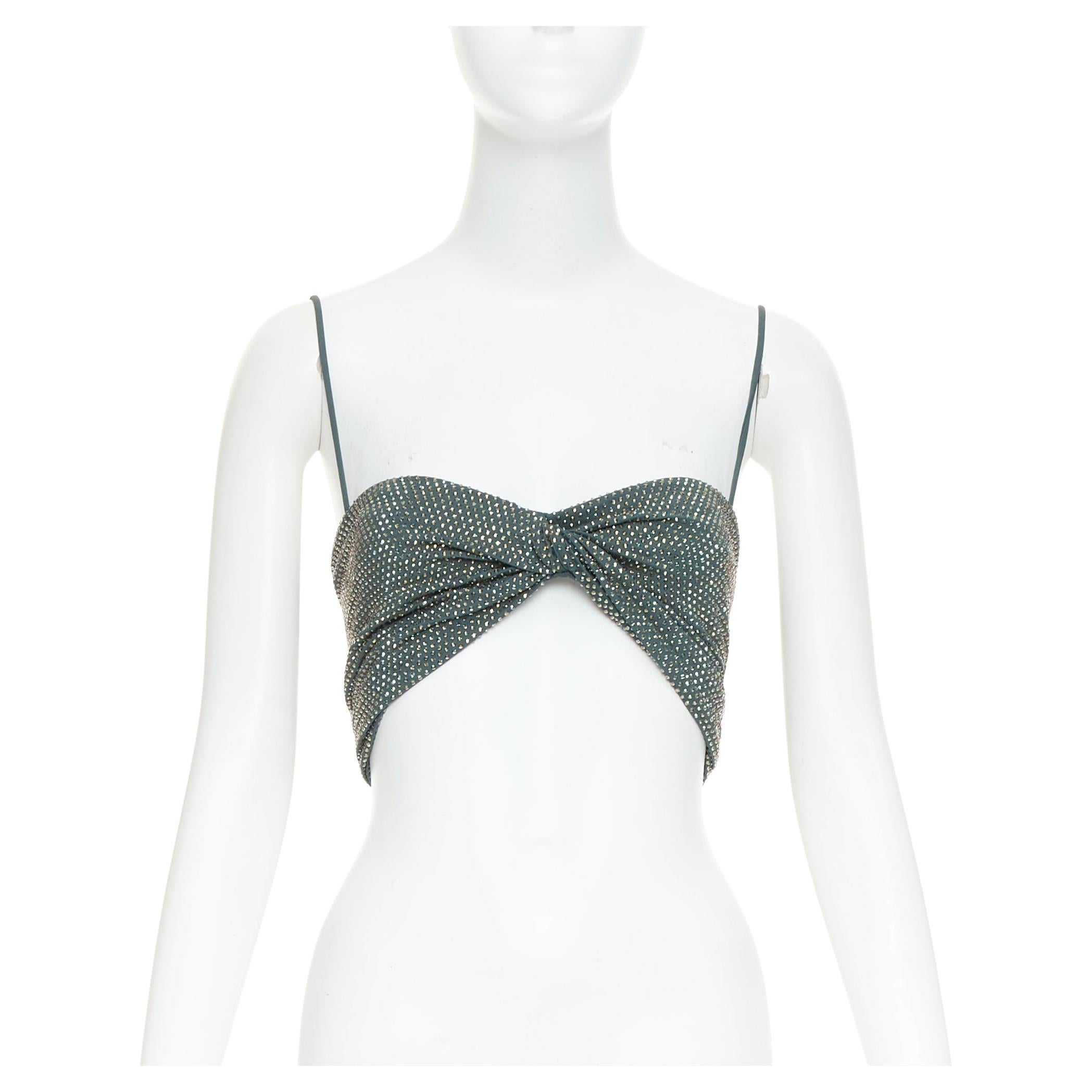 ALEXANDRE VAUTHIER Top recortado verde salvia con strass y cristales incrustados en venta