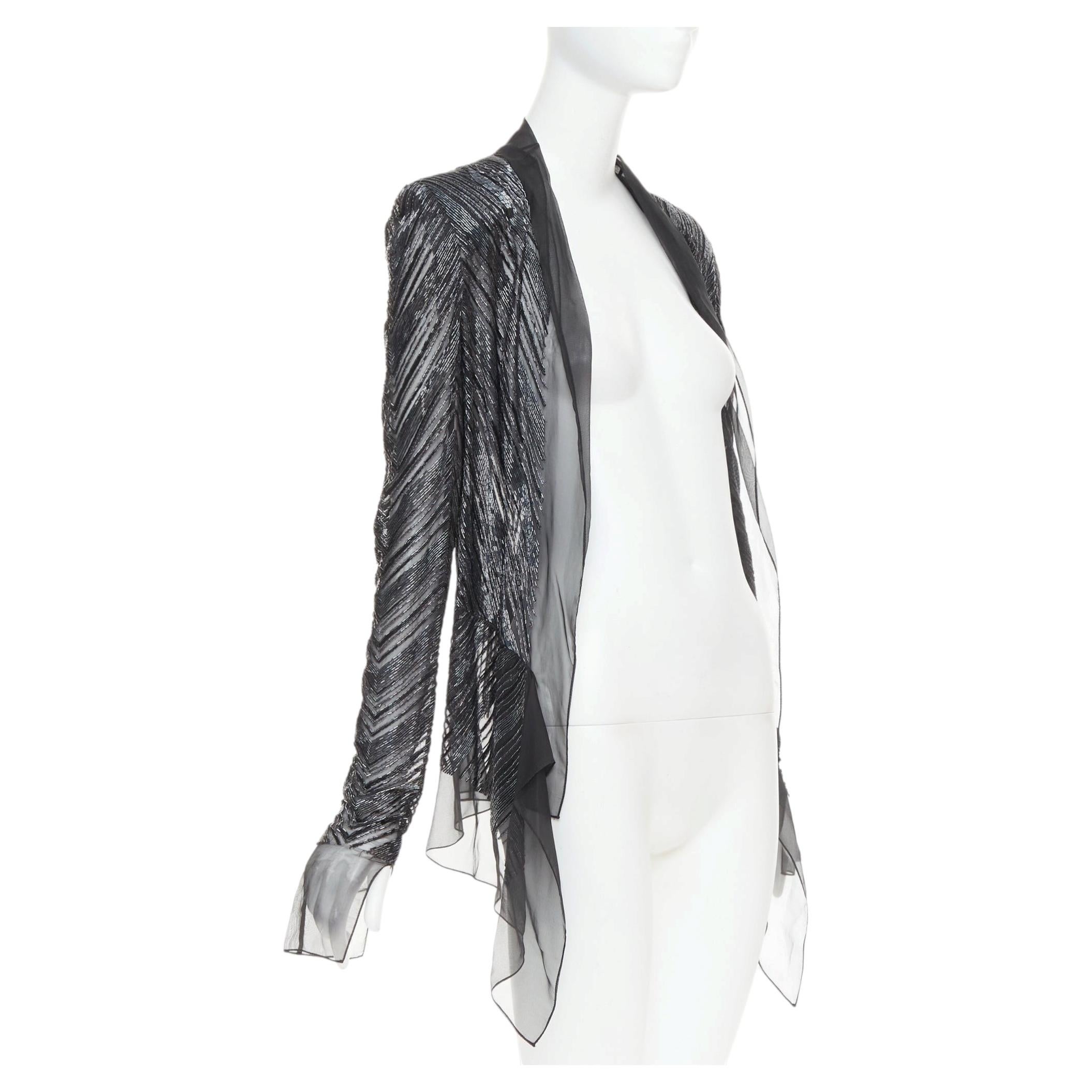 ALEXANDRE VAUTHIER - Giacca a drappeggio lunga e geometrica con perline, di colore grigio trasparente in vendita