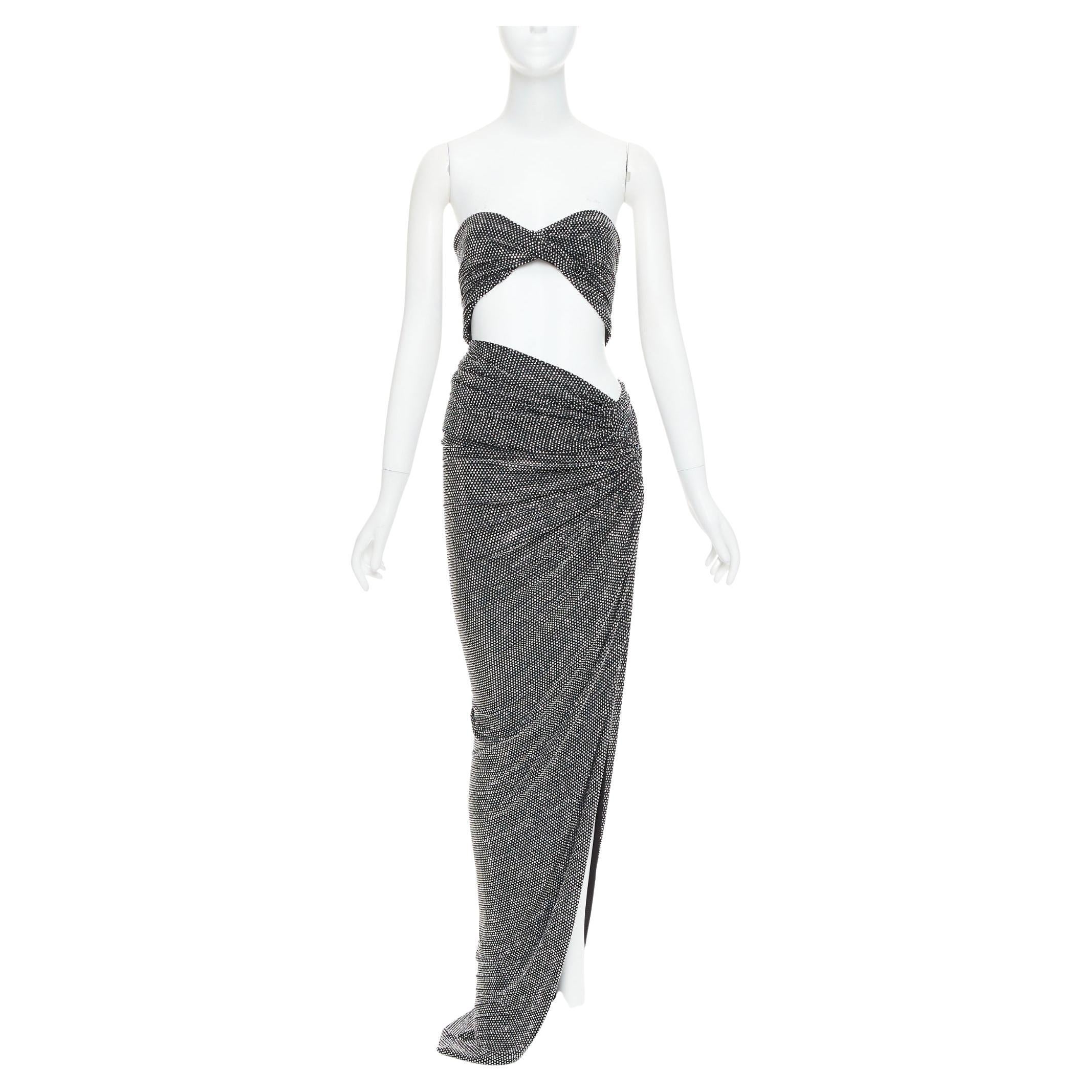 ALEXANDRE VAUTHIER Silbernes Strass-Kristallkleid mit verdrehter Büste und drapiertem Rockausschnitt