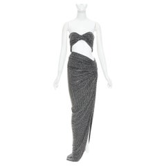 ALEXANDRE VAUTHIER Silbernes Strass-Kristallkleid mit verdrehter Büste und drapiertem Rockausschnitt
