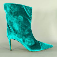 ALEXANDRE VAUTHIER Size 7 Blue Green Velvet Pointed Toe Boots