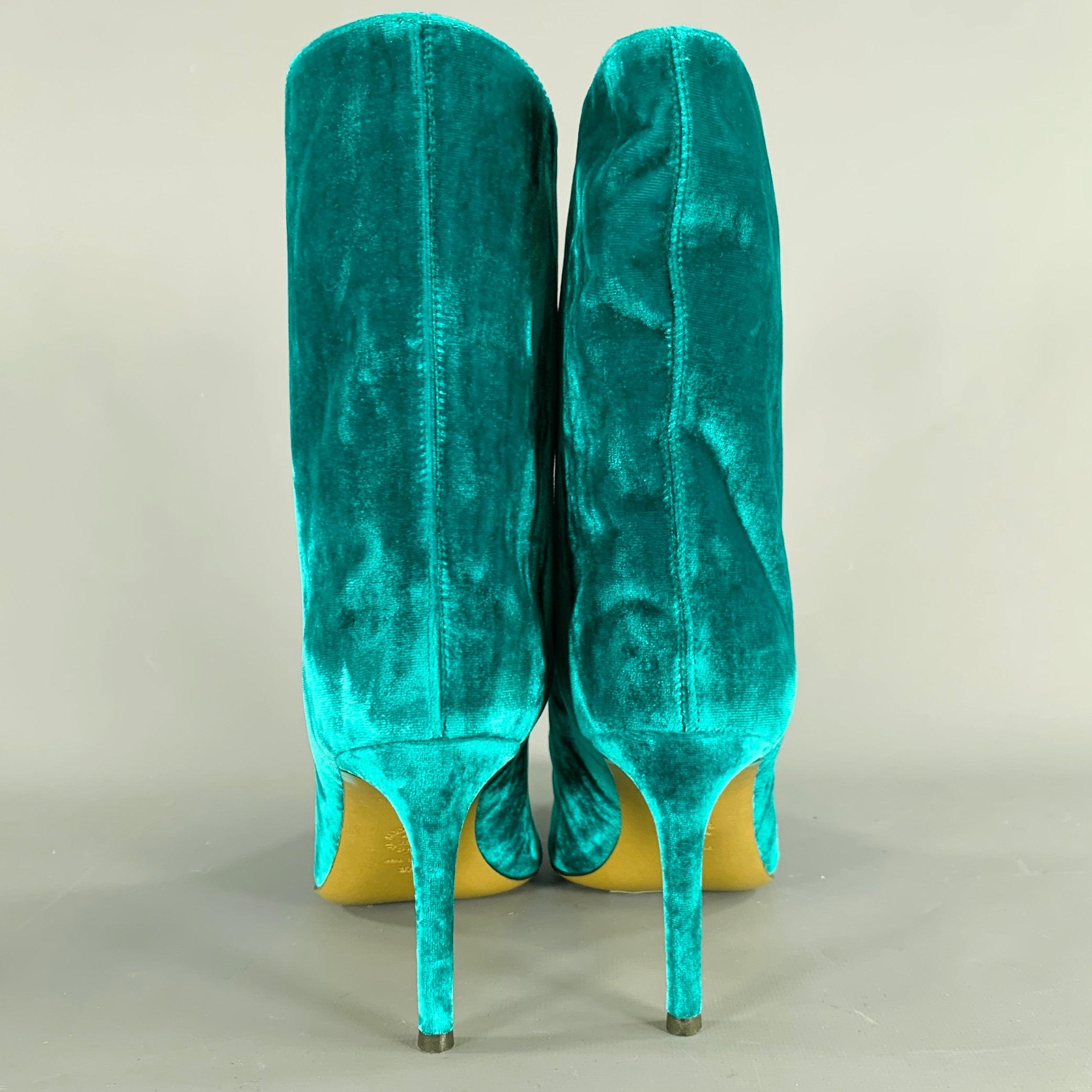 ALEXANDRE VAUTHIER Size 7 Blue Green Velvet Pointed Toe Boots In Good Condition For Sale In San Francisco, CA