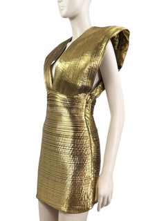 Alexandre Vauthier Spring 2024 Look 4 gold pleated lame dress