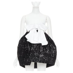 ALEXANDRE VAUTHIER SS2019 Runway white satin bow black sequin pouf mini dress