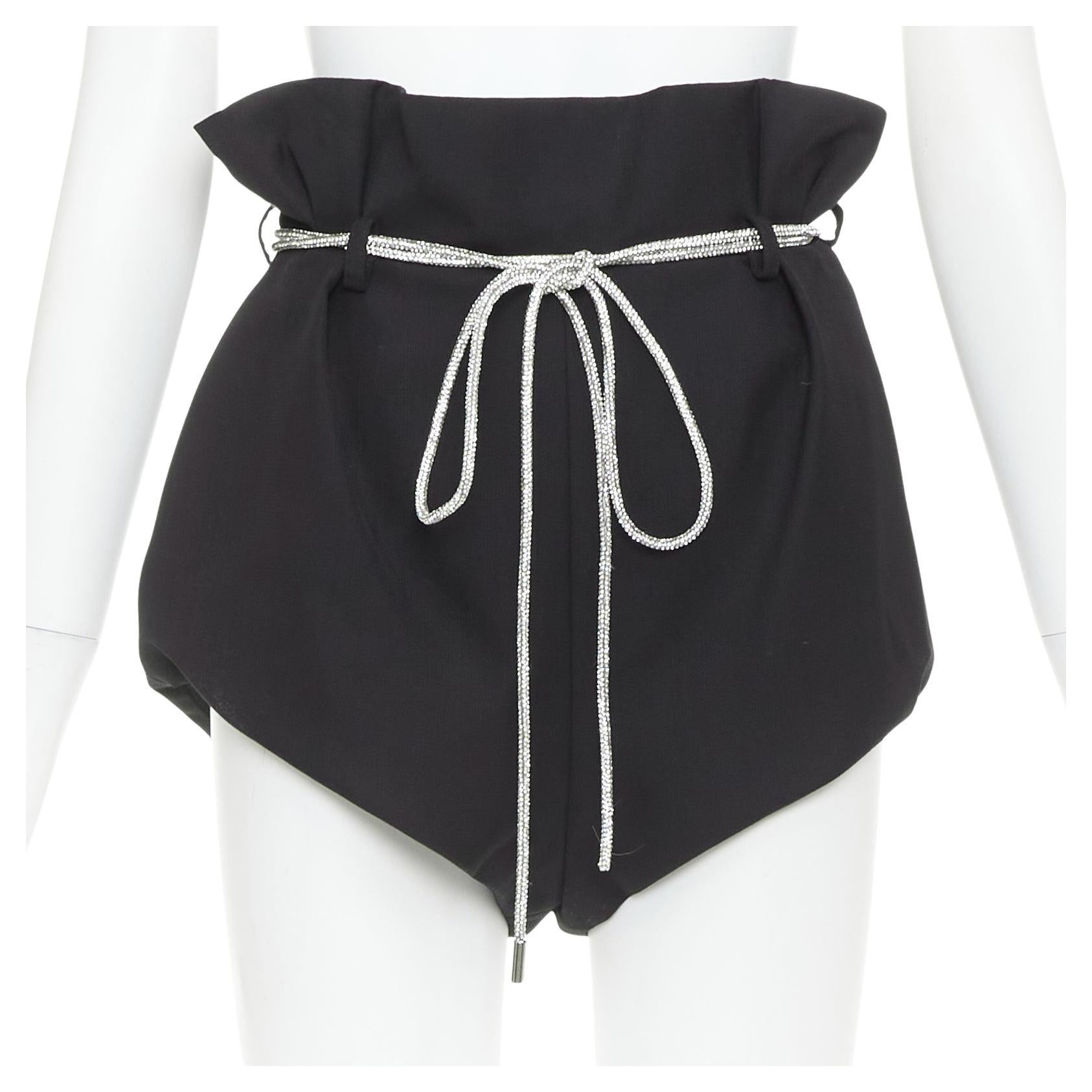 ALEXANDRE VAUTHIER SS2021 Runway black crepe silver crystal rope belt shorts