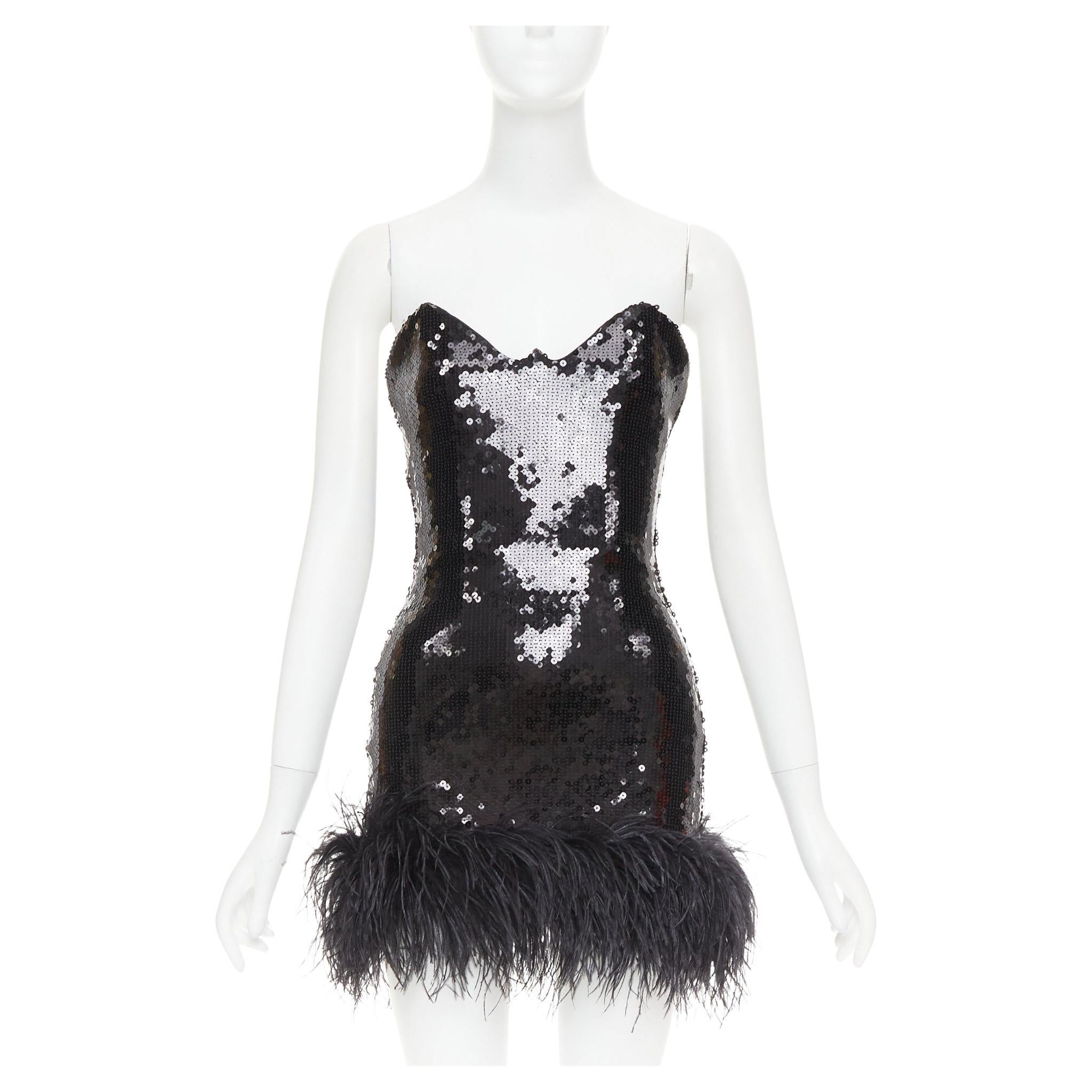 ALEXANDRE VAUTHIER SS2022 Runway noir paillettes pailette ourlet plume mini robe