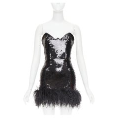 ALEXANDRE VAUTHIER SS2022 Runway black sequin pailette feather hem mini dress