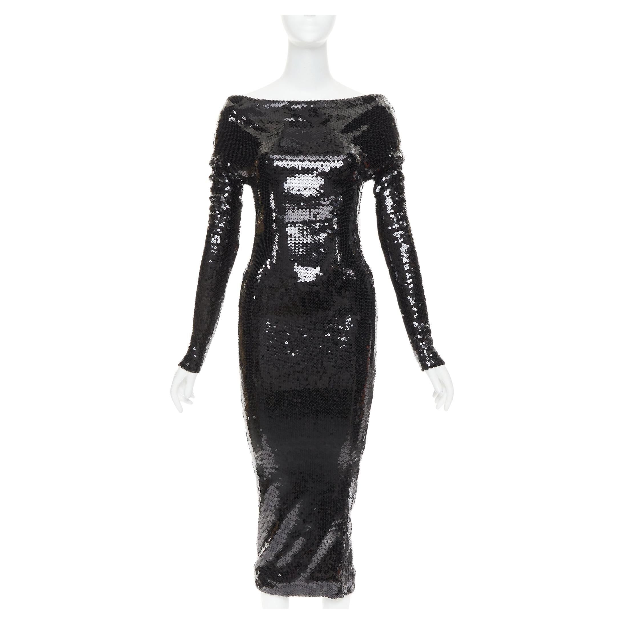 ALEXANDRE VAUTHIER SS2023 Laufsteg Schwarzes paillettenbesetztes schulterfreies Stretch-Midikleid