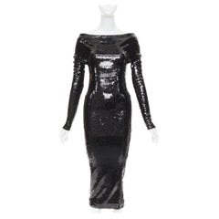 ALEXANDRE VAUTHIER SS2023 Runway black sequinned off shoulder stretch midi dress