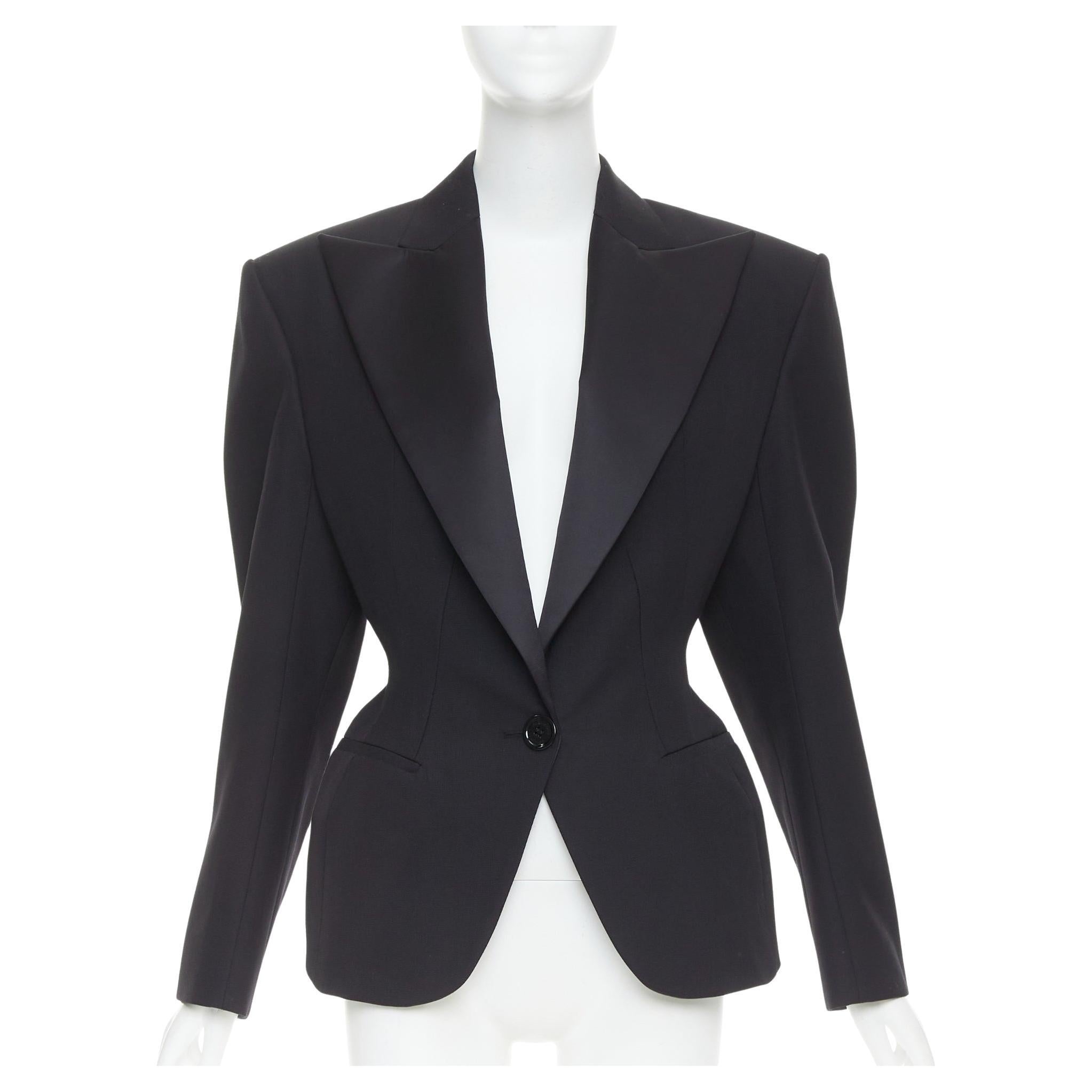 ALEXANDRE VAUTHIER SS2024 schwarz Grain De Poudre Wespentaille Spitze Smokingjacke