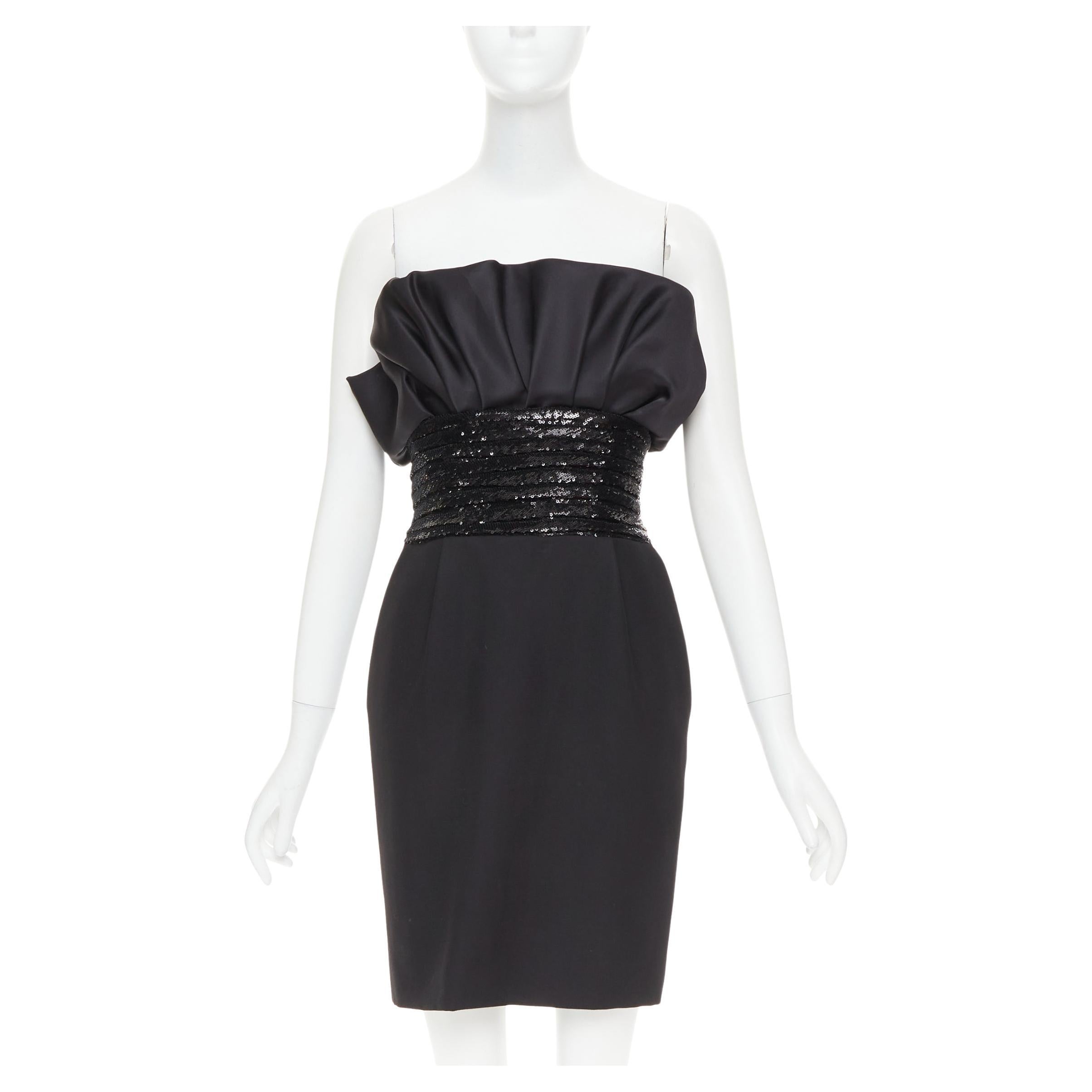ALEXANDRE VAUTHIER SS2024 Runway black satin ruched sequin cummerband mini dress