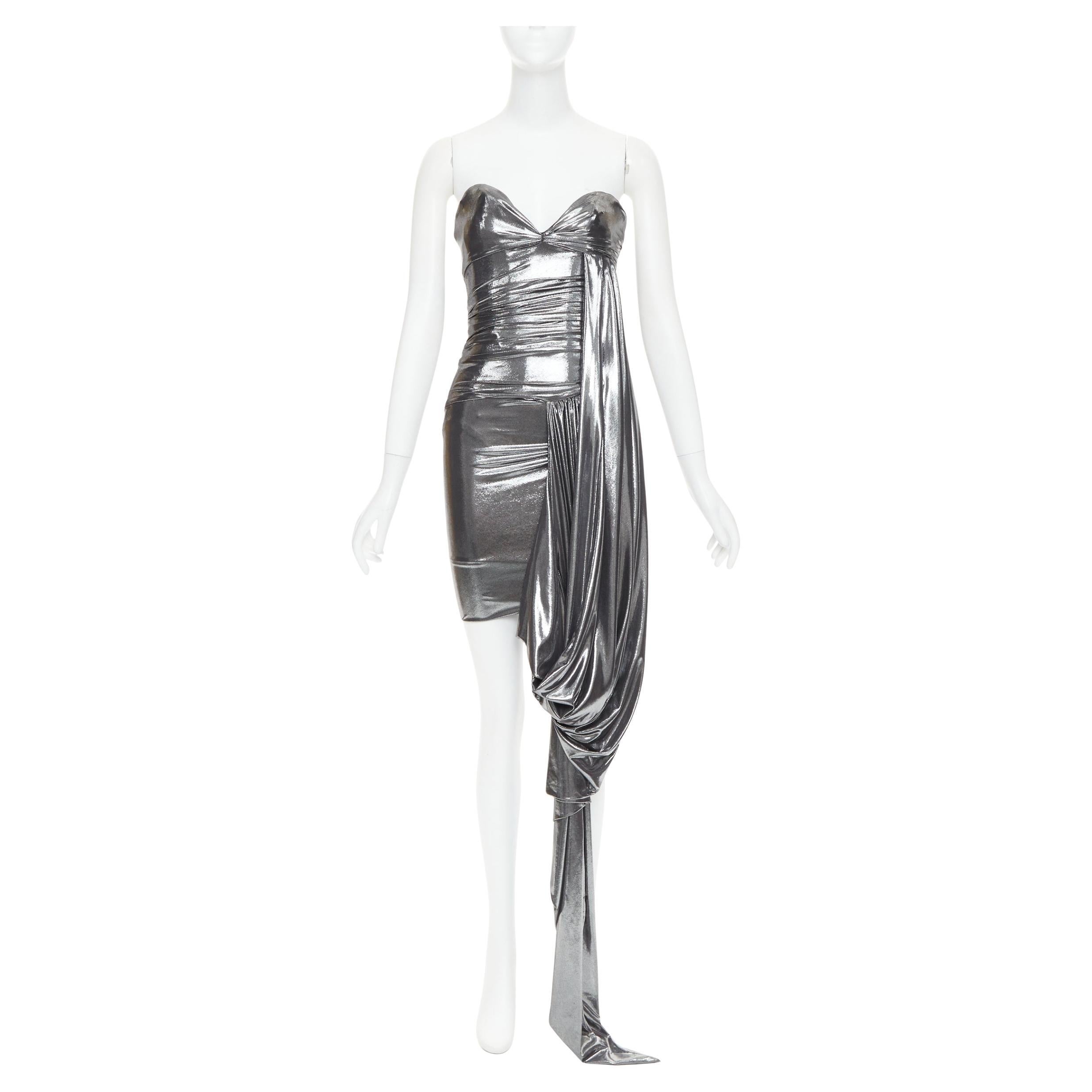 ALEXANDRE VAUTHIER SS2024 Runway robe drapée en métal argenté liquide en vente