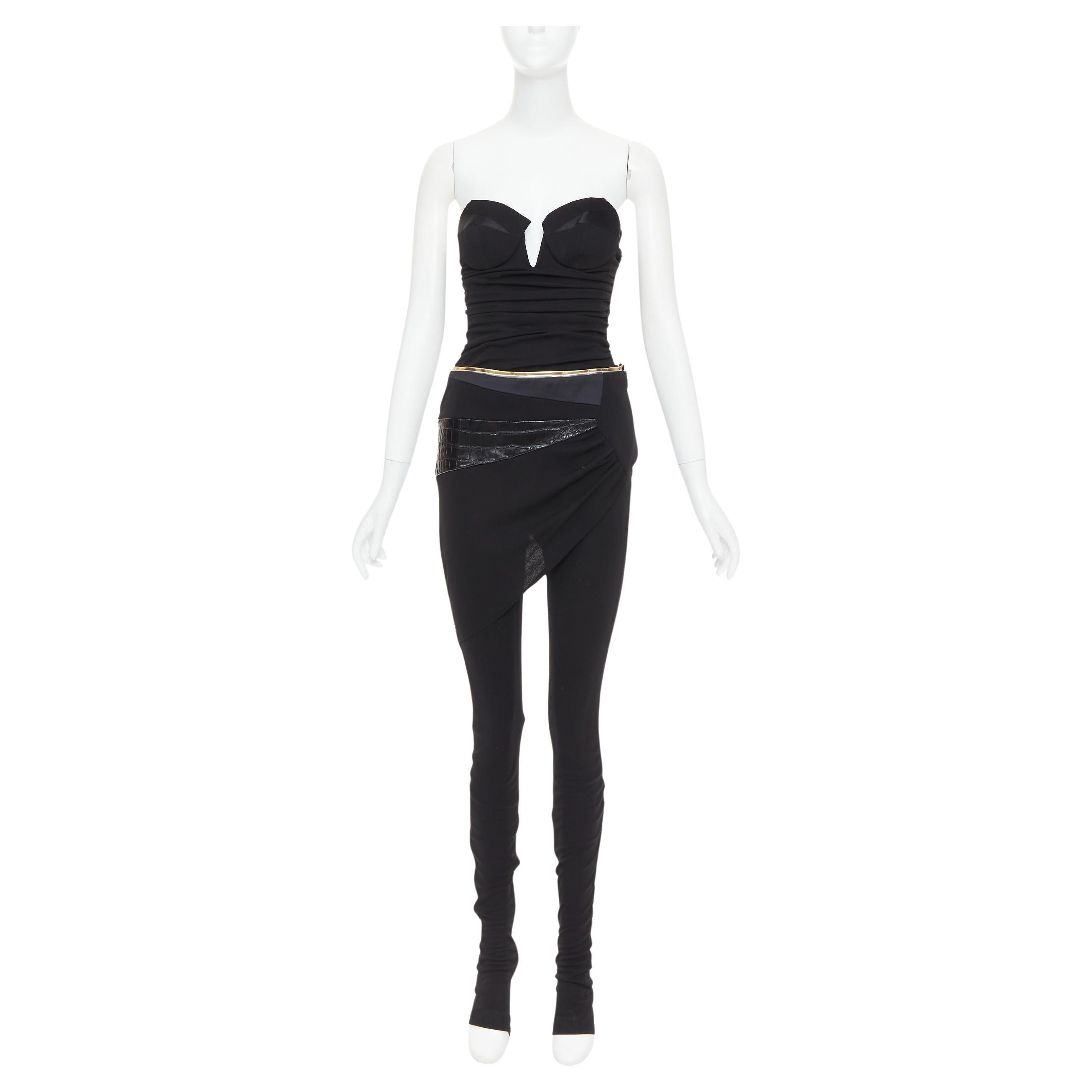 ALEXANDRE VAUTHIER Schwarzer Vintage-Kroko-Patchwork-Overall mit herzförmiger Brustpartie