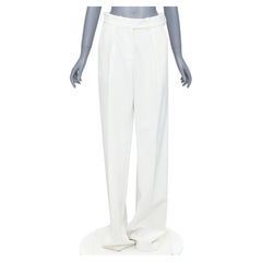 ALEXANDRE VAUTHIER white satin trim pleated front wide leg pants