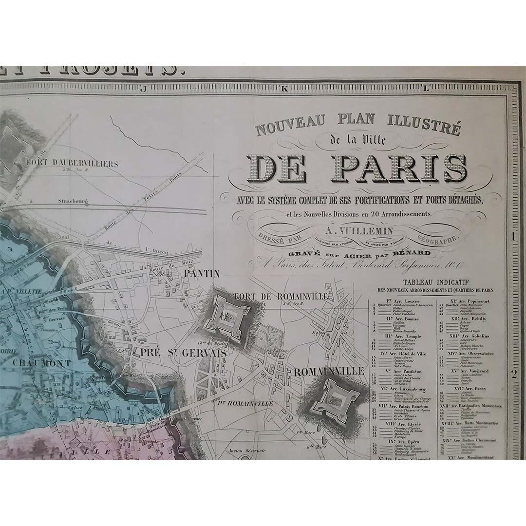 1861 Original vintage map of Paris - Historical cartography For Sale 1