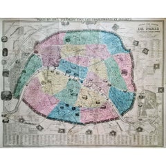1861 Original vintage map of Paris - Historical cartography