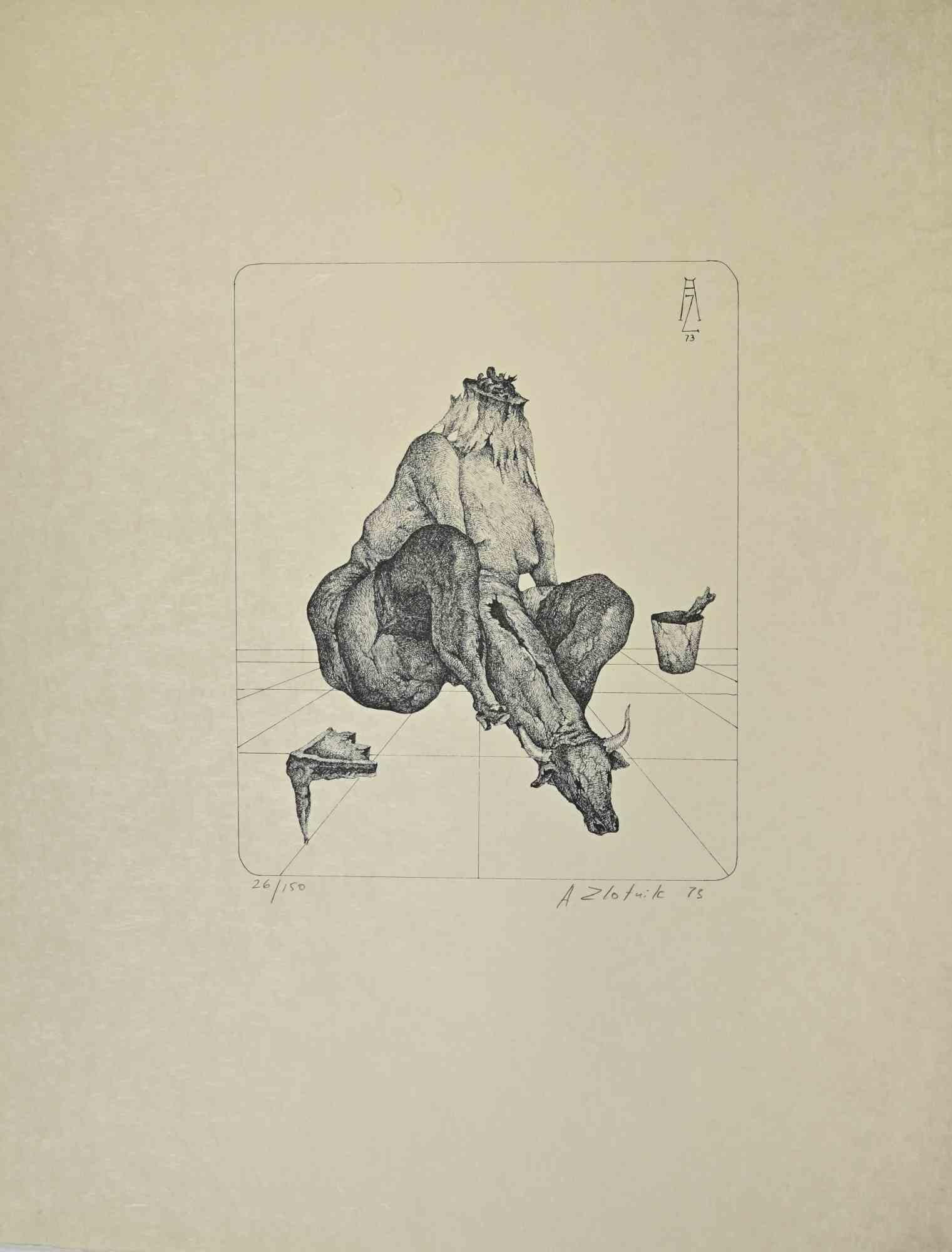 Buffalo Woman - Lithographie von Alexandre Zlotnik - 1973