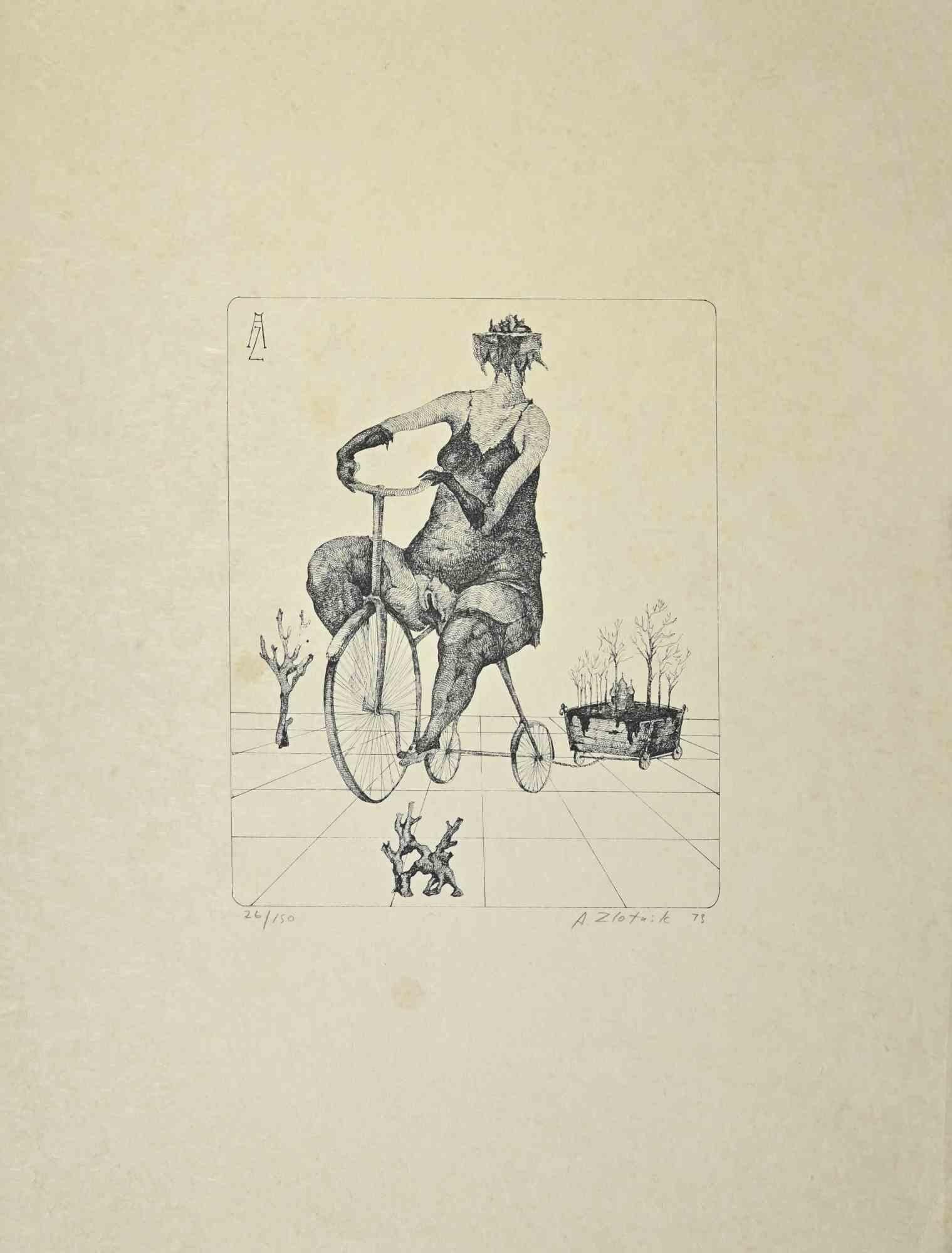 Cyclist ist ein druckgrafisches Kunstwerk des russischen Künstlers Alexandre Zlotnik aus dem Jahr 1973.

Lithographiedruck auf Papier.

Handsigniert und mit Bleistift auf der Unterseite nummeriert, Auflage: 150 Exemplare.

Gute Bedingungen.

Die