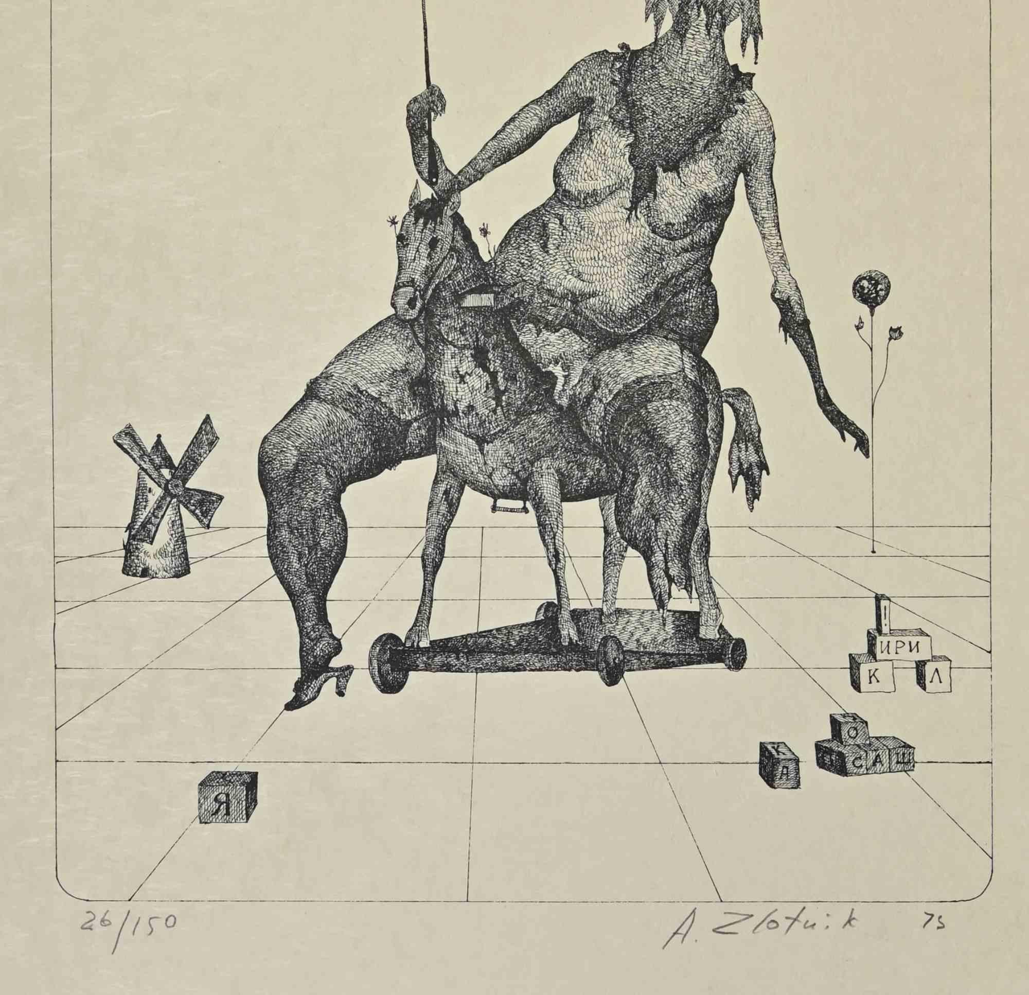 Rider - Lithograph by Alexandre Zlotnik - 1973 For Sale 1