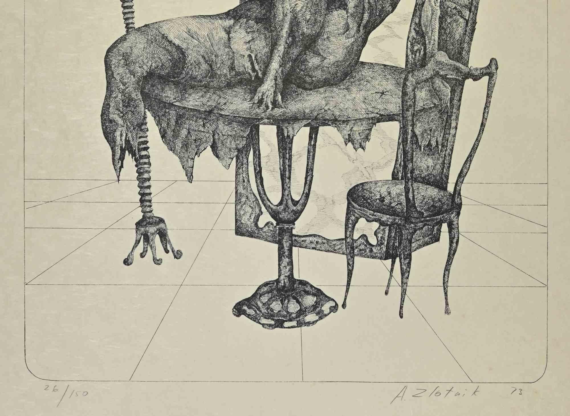 Tischfrau – Lithographie von Alexandre Zlotnik – Tischfrau – 1973 im Angebot 1