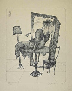 Mujer de mesa - Litografía de Alexandre Zlotnik - 1973
