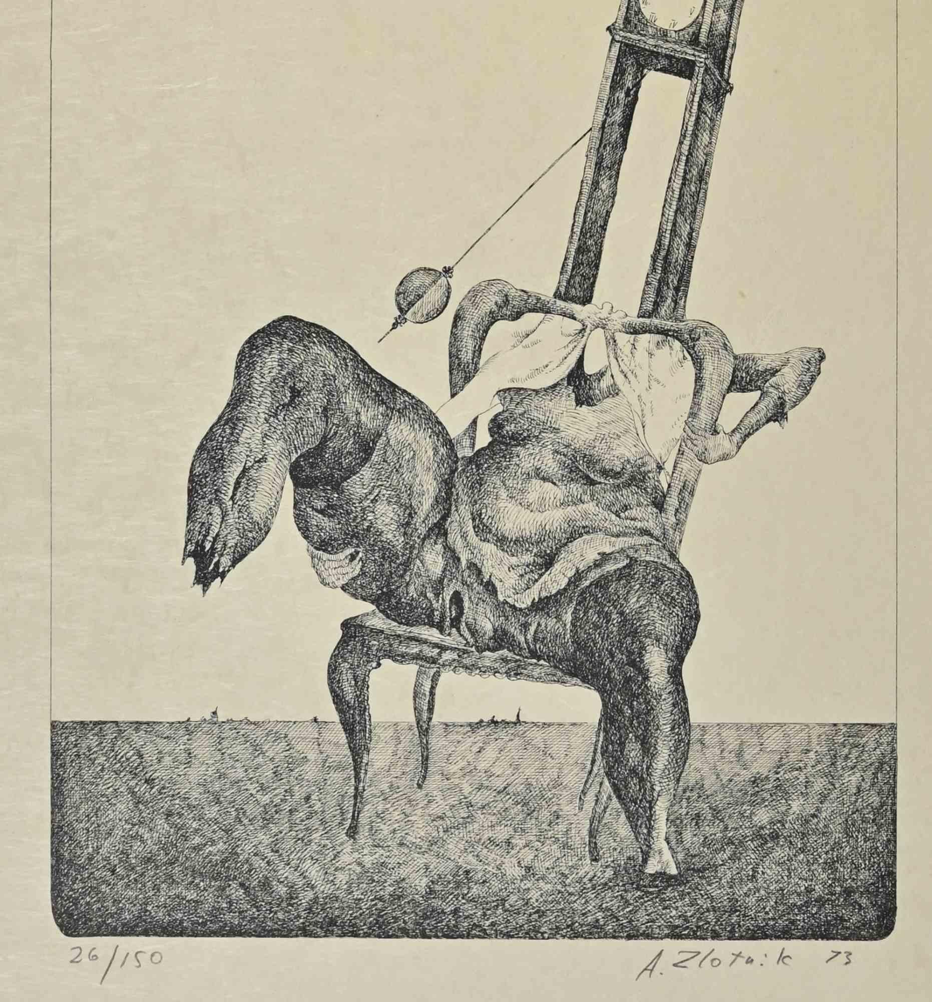 The Clock Man – Lithographie von Alexandre Zlotnik – The Clock Man – 1973 im Angebot 1