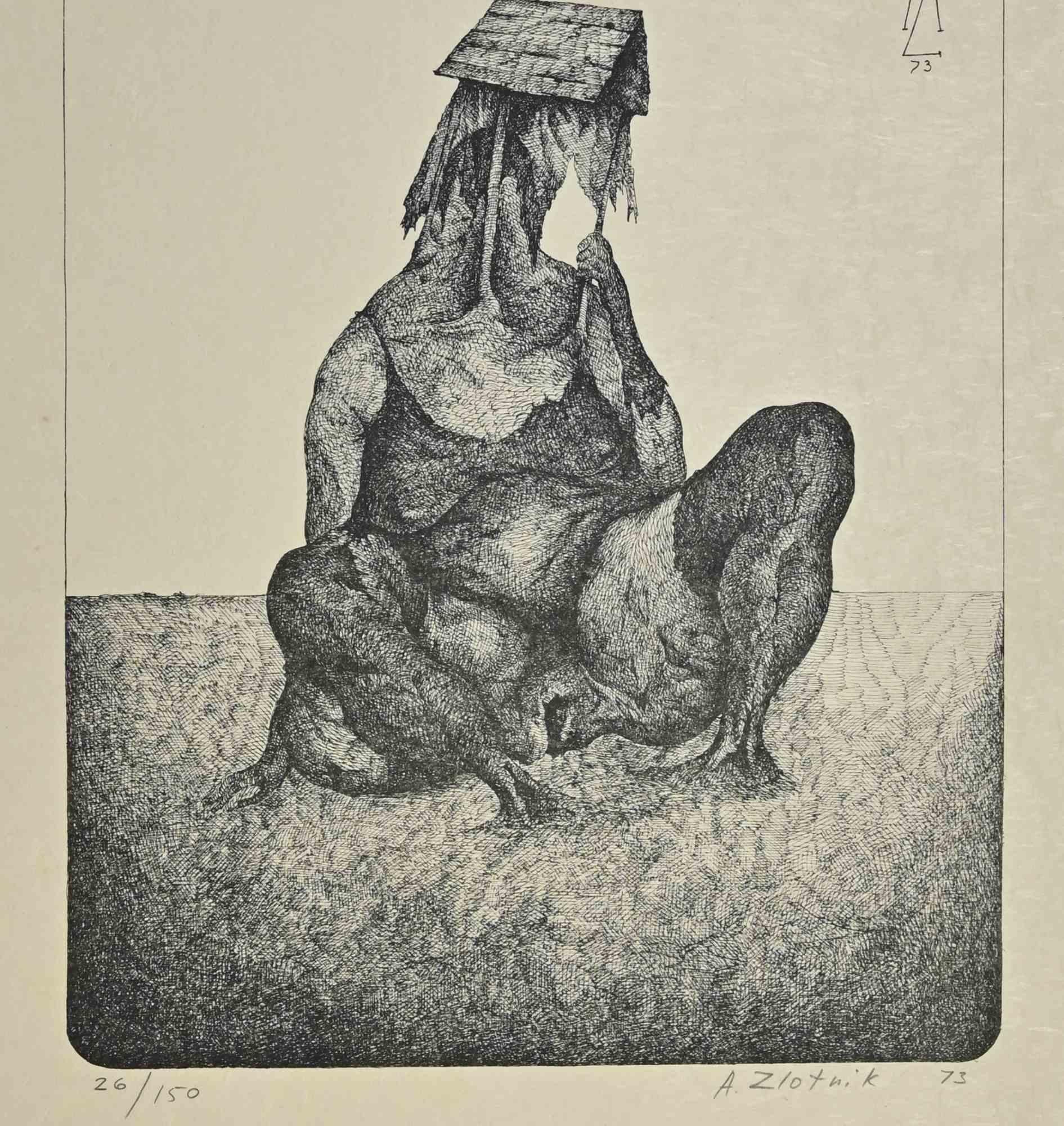 The Cottage Woman - Lithograph by Alexandre Zlotnik - 1973 For Sale 1