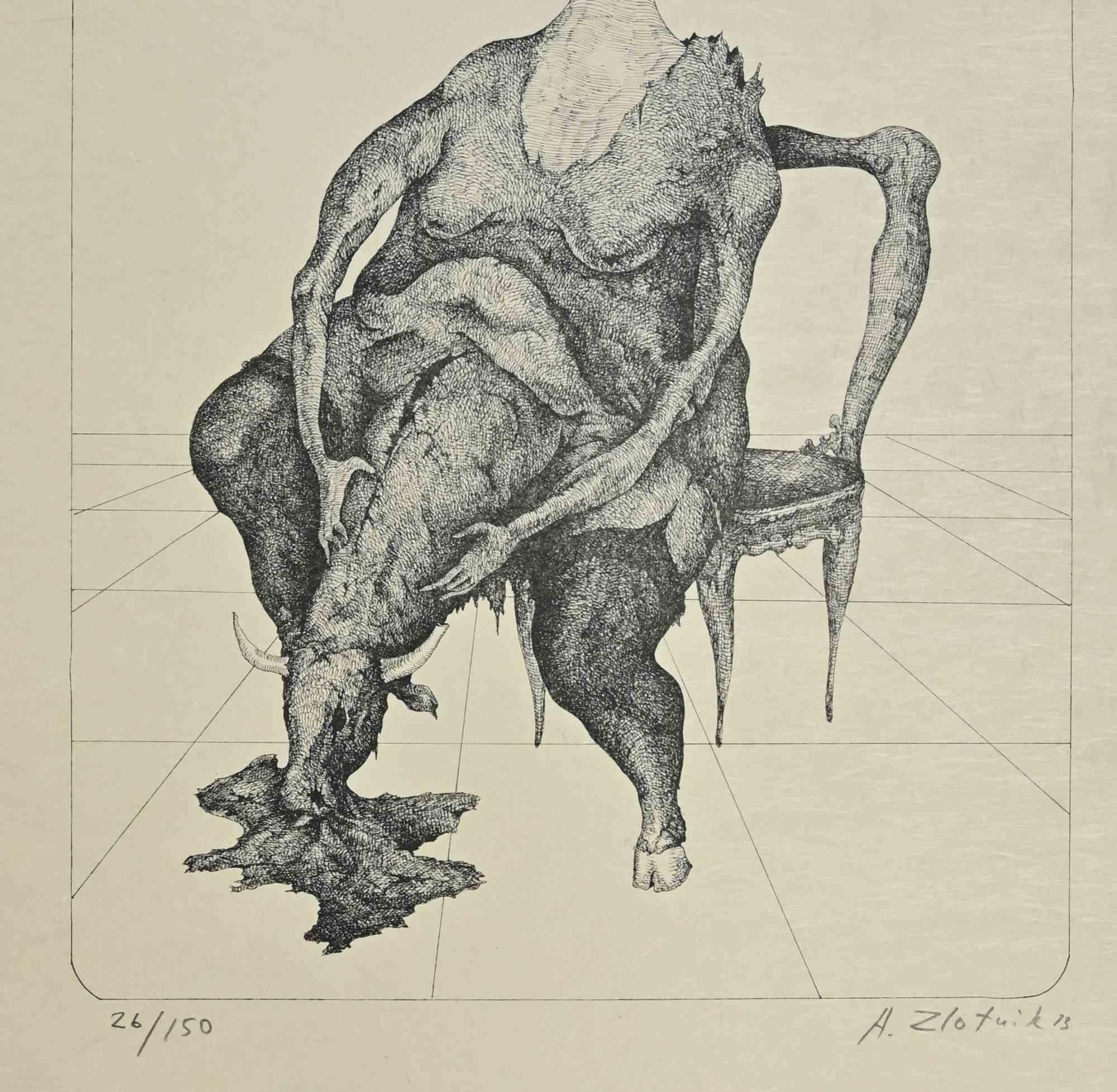 Thronsockel – Lithographie von Alexandre Zlotnik – 1973 im Angebot 1
